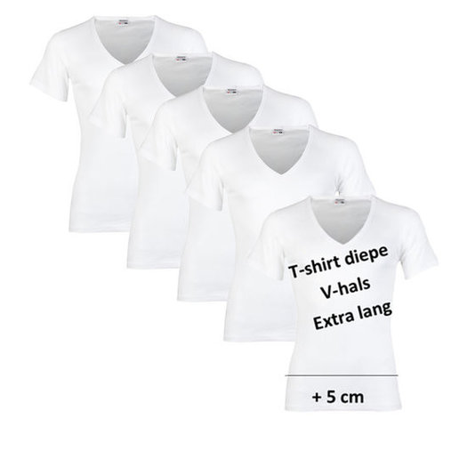 opwinding klinker Samuel 5 stuks extra lange heren T-shirts diepe V-hals wit van het merk Beeren - J  & C Underwear