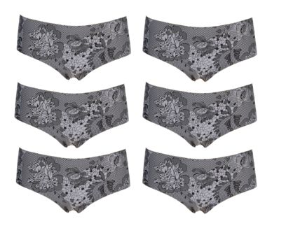 6-pack Naadloze dames Hipster met bloemmotief Zwart