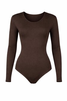 Dames katoenen body met lange mouw Bruin