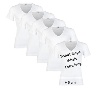 5 stuks extra lange heren T-shirts Beeren diepe V-hals wit