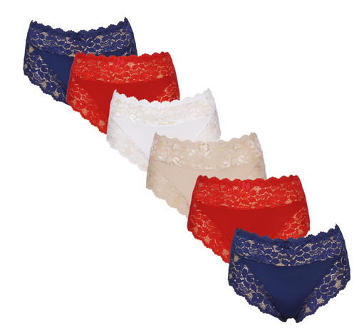 6-Pack H805 Dames tailleslips met kant Assorti