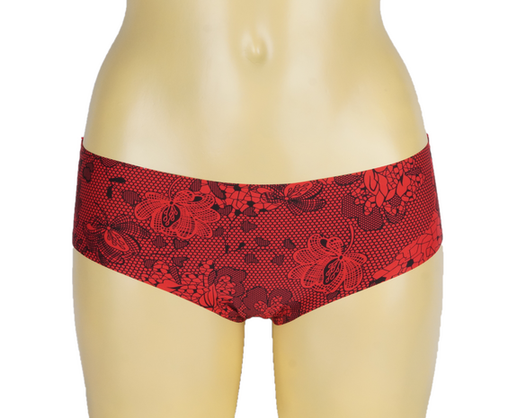 6-pack Naadloze dames Hipster met bloemmotief Rood