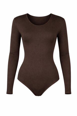 Dames katoenen body met lange mouw Bruin