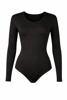 Dames katoenen body met lange mouw Zwart