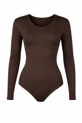 Dames katoenen body met lange mouw Bruin