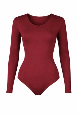 Dames katoenen body met lange mouw DonkerRood