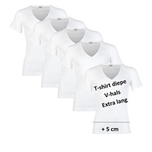 5 stuks extra lange heren T-shirts diepe V-hals wit van het merk Beeren - J  \u0026 C Underwear